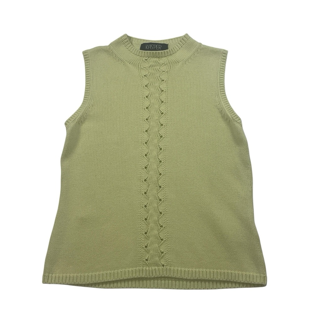 Kasper Cotton Sweater Vest Women L Yellow Sleeveless Knit Career Top